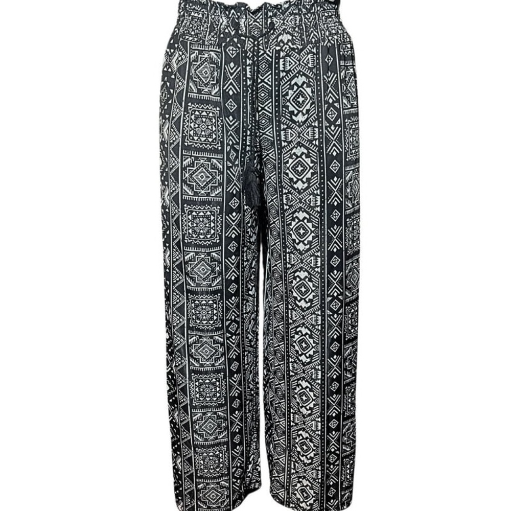 West Loop Black and White Patterned Wide Leg Pants